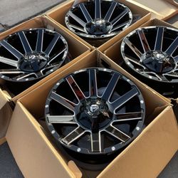 Brand New 8 Lug Fuel Off-Road Contra 20” Gloss Black & Milled Wheels 8x6.5 8x165 