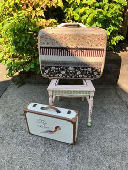 Vintage LOT of 3 - Decorative Suitcases (2), Wooden Chair (1) - 3/$50 or (see individual prices)