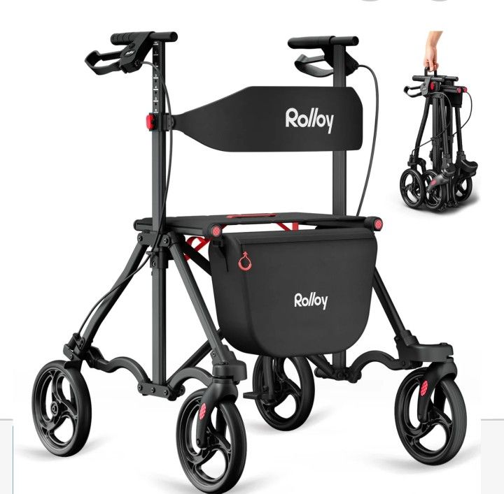 ROLLOY FOLDABLE ROLLATOR WALKER WITH SEAT