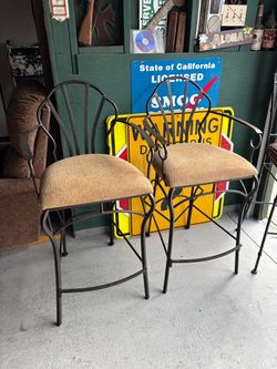 Wrought Iron Bar Stools with Cushioned Seats – Set of 2