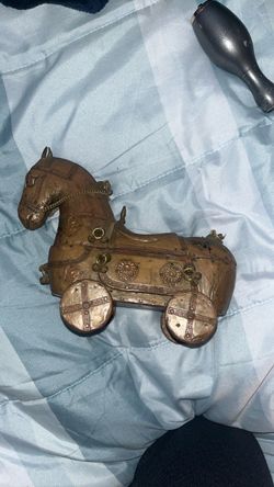 Brass Copper Horse on Wheels Figurine