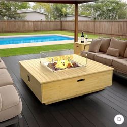 HARMONY 43-INCH BAMBOO FIRE PIT COFFEE TABLE & SIDE TABLE SET