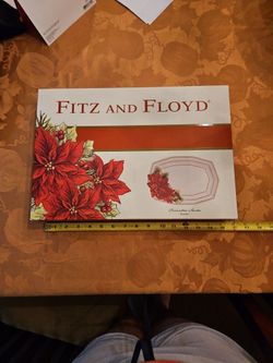 Christmas Fitz and Floyd Pointsetta Santa Serving Platter New in Box