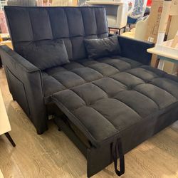 55.2'' Pull Out Couch 2-Seater Sleeper Loveseat, 3-in-1 Reclining Sofa Bed, Futon Adjustable Backrest with Pillows, Pockets, Couch for Living Room Apa
