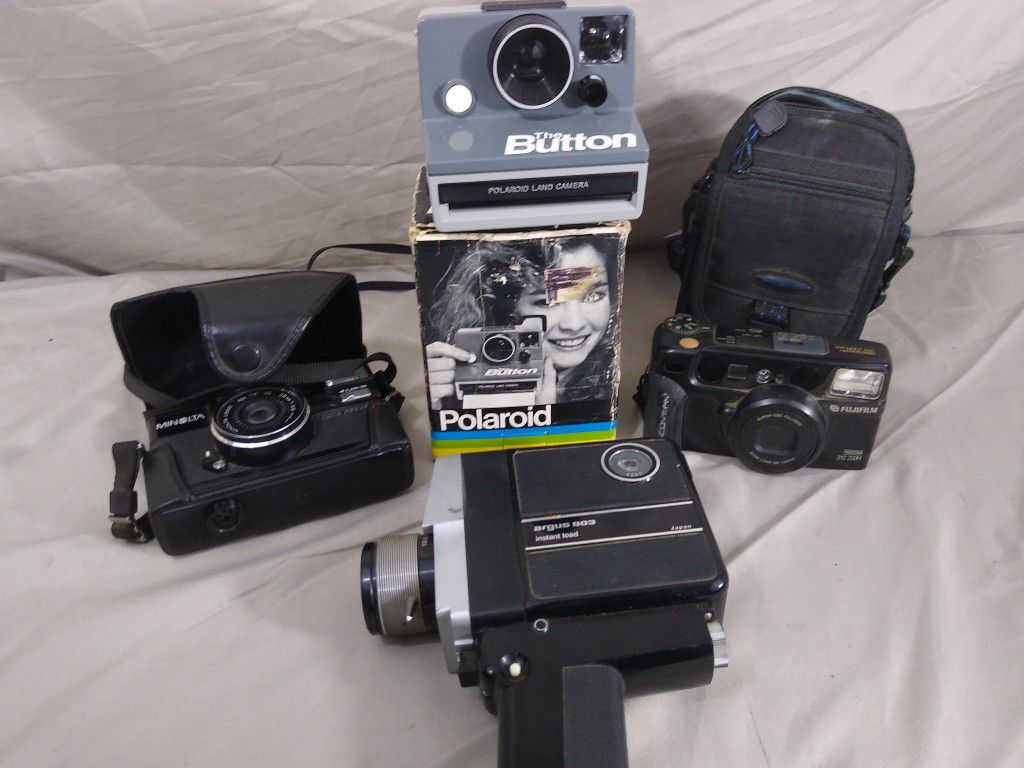 Lot of Old Vintage Cameras Polaroid The Button Camera Fujifilm Argus 35mm