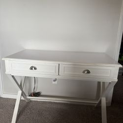 White Office Desk with Drawers + Built-In USB & Cable Ports