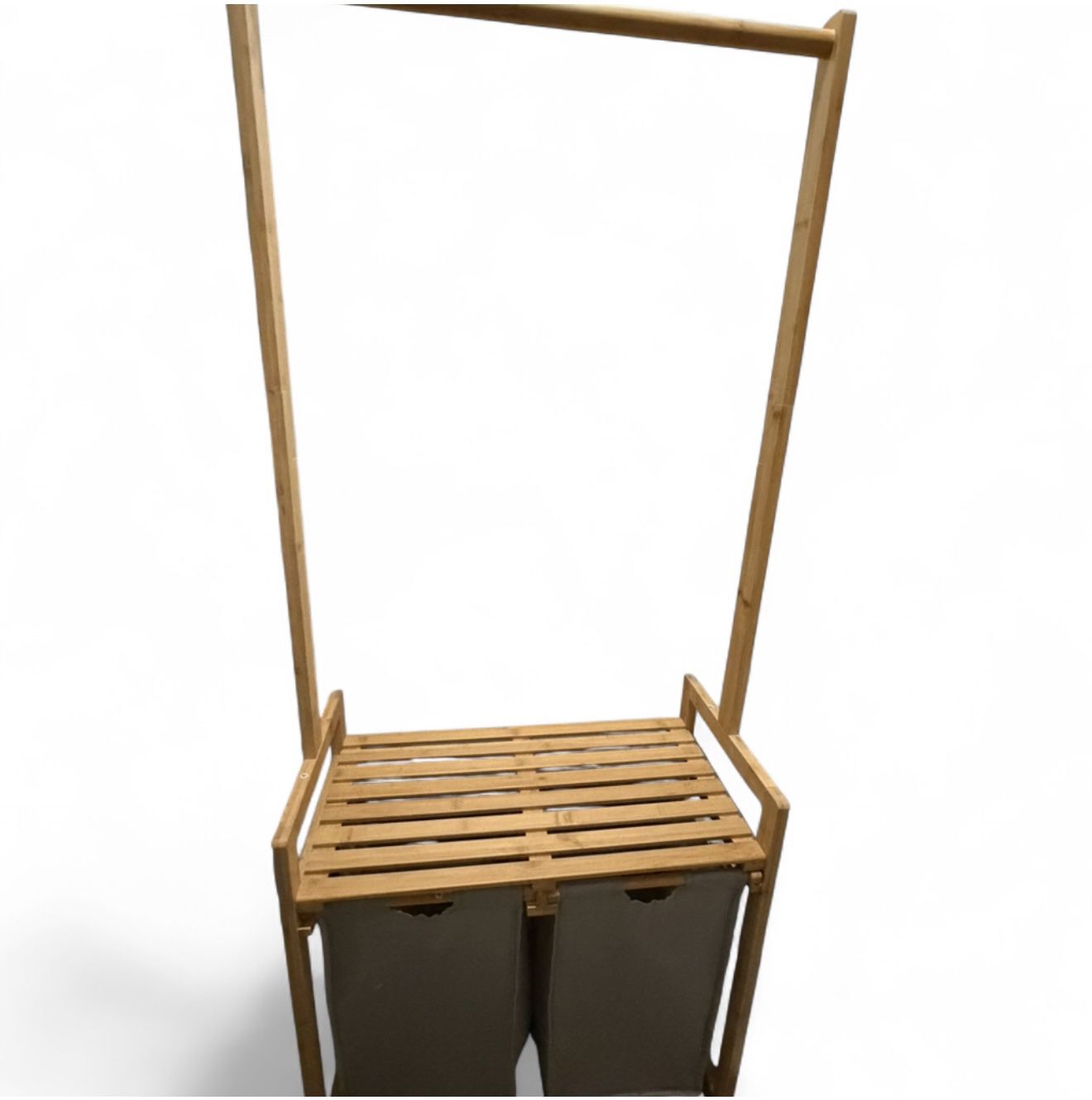 Bamboo Laundry Hamper Rack with Hanging Rod