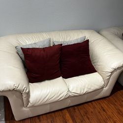 Ivory Leather Loveseat
