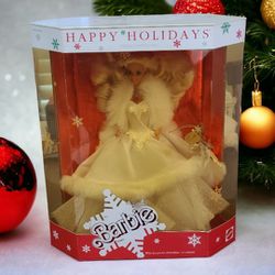 Happy Holidays 1989 Barbie Doll Special Edition New Keepsake Snowflake Ornament . barbie new but plastic on cardboard box packaging is  damaged. snowf