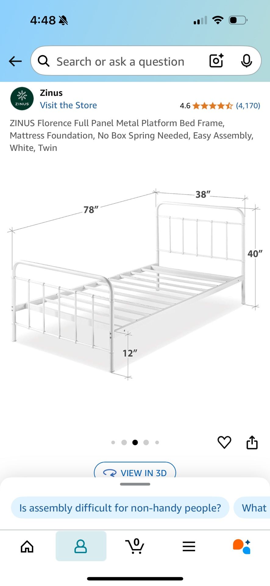 White Metal Platform Bed Frame