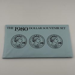 1980 Susan B. Anthony Dollars Souvenir 3 Coin Set P D S Mint Envelope SBA Dollar