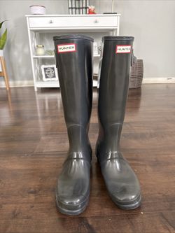Hunter Original Tall Gloss Rain Boots Women's Size 10 Gray