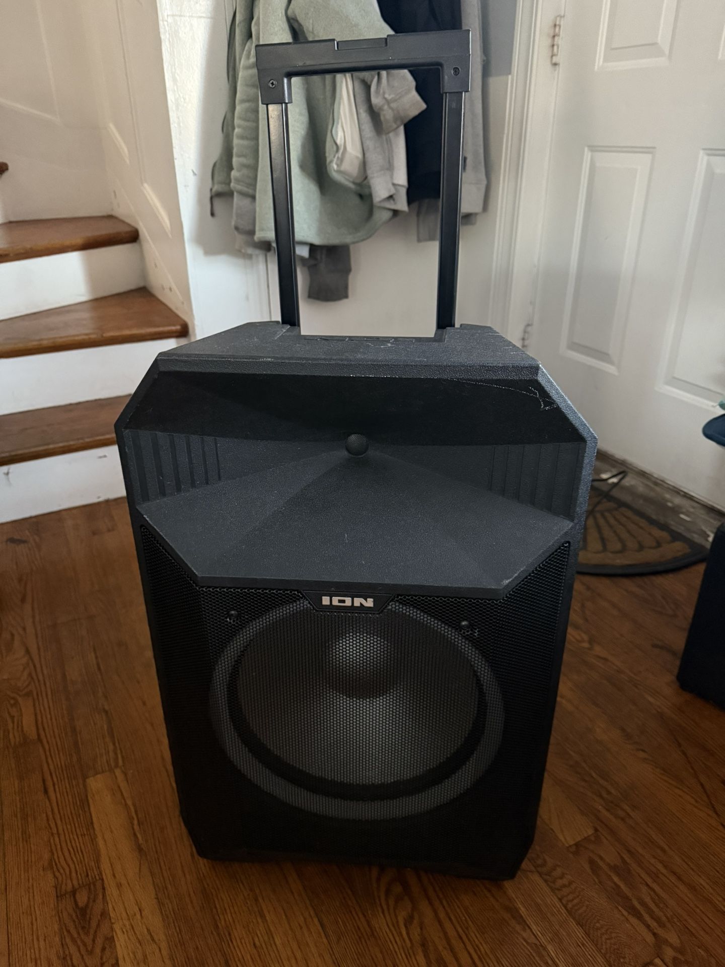 Iron Bluetooth speaker with lights and 1 microphone, very good sound, in good condition. Cash only.