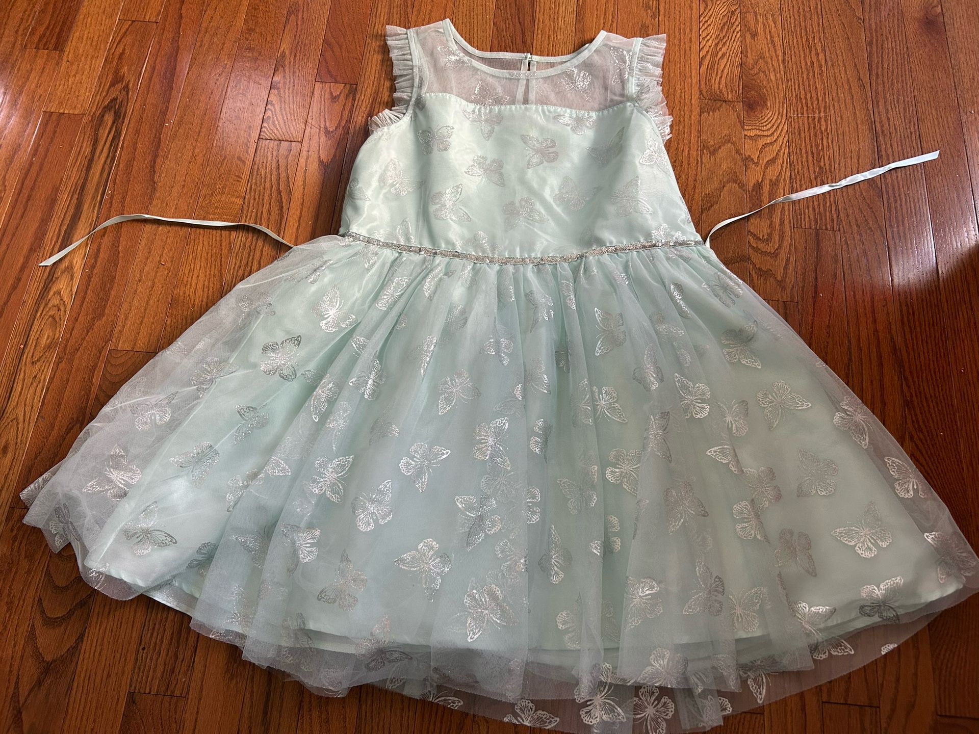 Girls dress LILT Plus Sz 20.5 light green w/Silver Butterflies Party