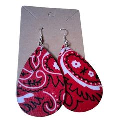 Teardrop red bandanna earrings 