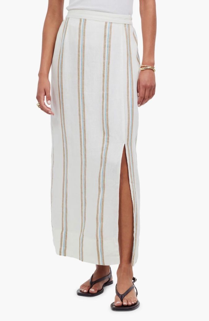 Madewell Stripe Linen Column Skirt - Size M