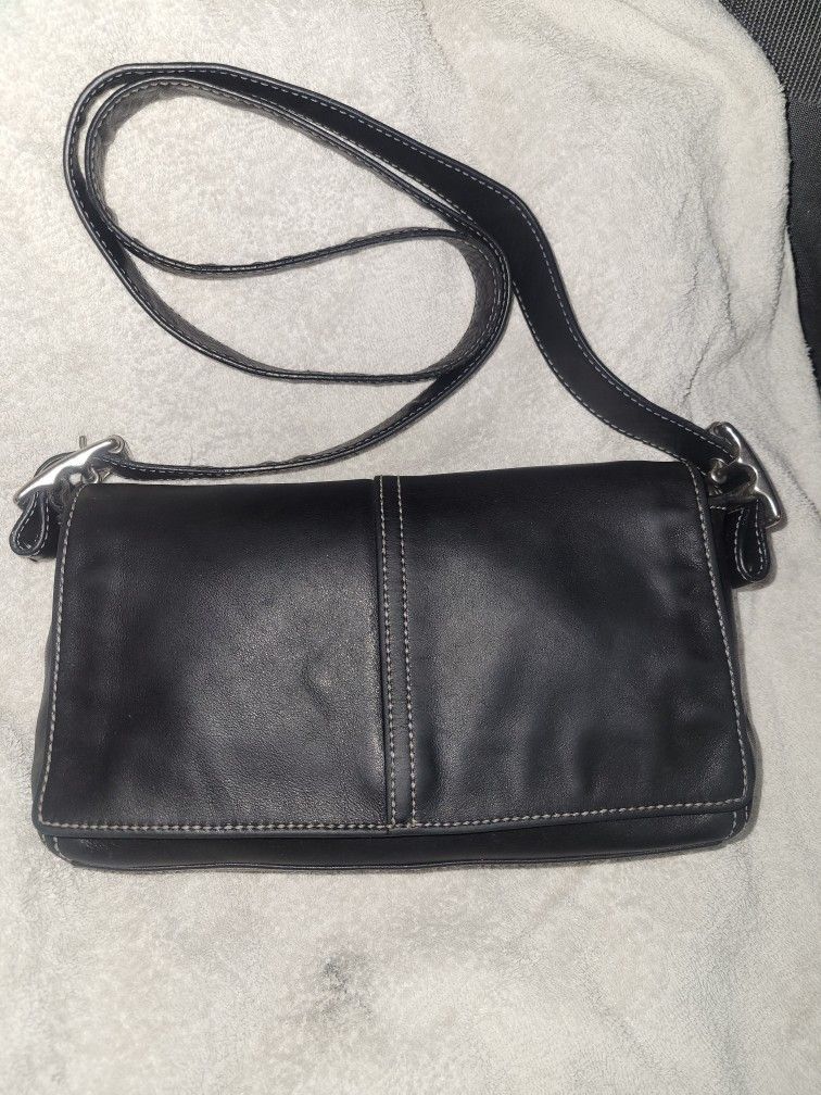 Vintage Crossbody Purse Convertible Black Leather Shoulder Bag C33-9848