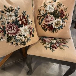 2 Needlepoint Pillows And 1 Matching Stool