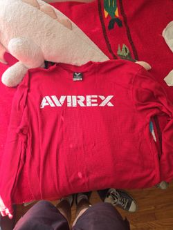 AVIREX Red Waffle Knit Long Sleeve Shirt XL – Excellent Condition