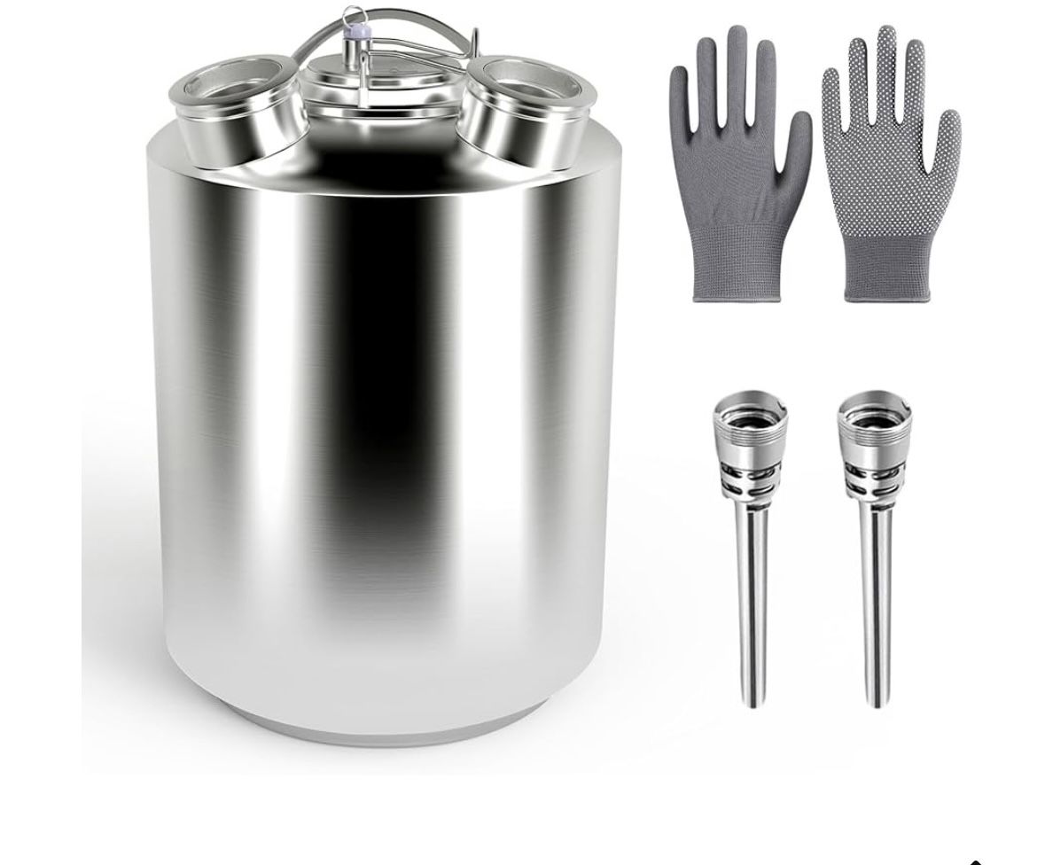 DRKSBESTO 2.5 Gallon / 10 L Kegerator Cleaning Kit, 304 Stainless Steel Line Cleaning Can with 2 D Couplers and NonSlip Gloves