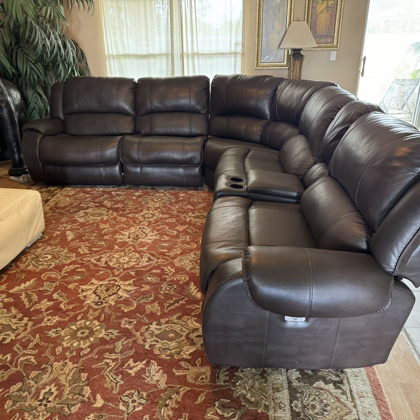 Triple Electric Power Recliner Leather Sectional 