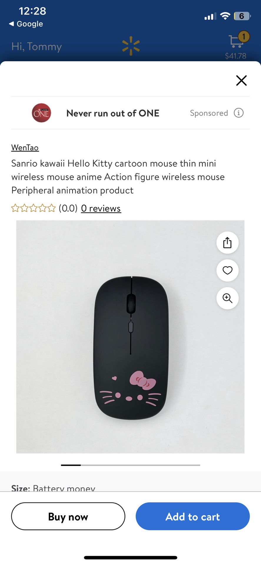 Hello Kitty Black Wireless USB Mouse 