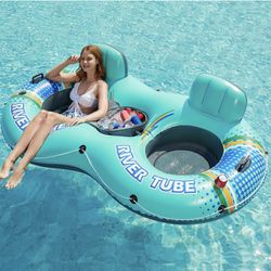Inflatable River Tube Float - 2 Person Heavy Duty River Float Pool Floats with Removable Cooler Lake Water Tubes for Floating River Raft Lounge Floati