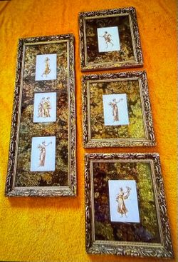 JUEGO DE CUADROS ANTIGUO ITALIANO DE MADERA
