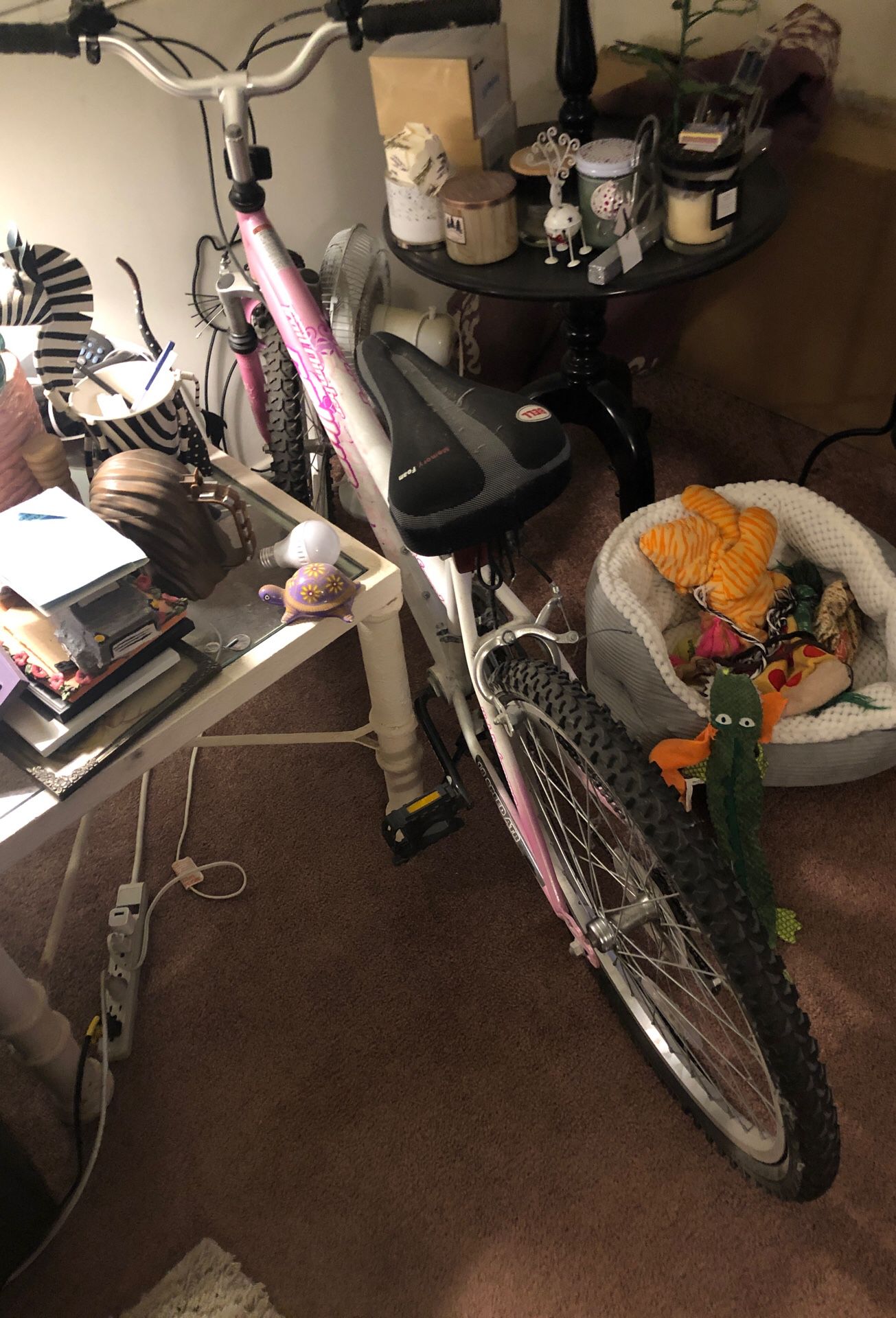 My girls bike used like 3 times. Perfect condition. Kept in laundry room but no room any longer they remodeled!!! Just needs air in tires because I h