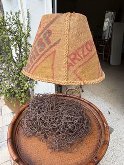 Unique rustic farmhouse table lamp made from barb fence barn country