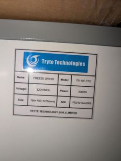 Tryte TR-10F Pilot Freeze Dryer Lyophilizer w/ Vacuum Pump 2024 - 2 Available