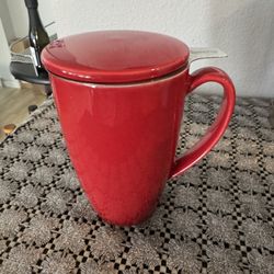 15oz Tea Mug with Infuser and Lid (Red)