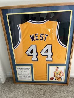 Framed Autographed Jerry West Jersey