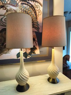 Pair of Spiral Ceramic Table Lamps. See Description