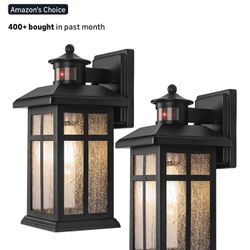 Motion Sensor Outdoor Wall Lights 2 Packs- Updated Dusk to Dawn Outdoor Lighting, Exterior Light Fixtures with E26 Sockets & Tempered Glass, 