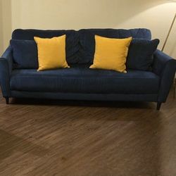 2 Piece Navy Blue Sofa Set (Yellow Pillows NOT Included)