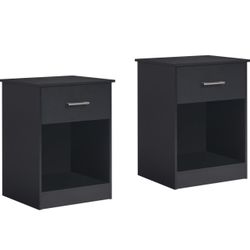 Wooden Nightstand Set of 2, End Table with Sliding Drawer and Opening Shelf