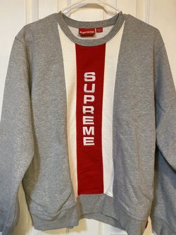 Supreme (NEGOTIABLE) Vertical Logo Panel Crewneck Heather Grey (Medium)