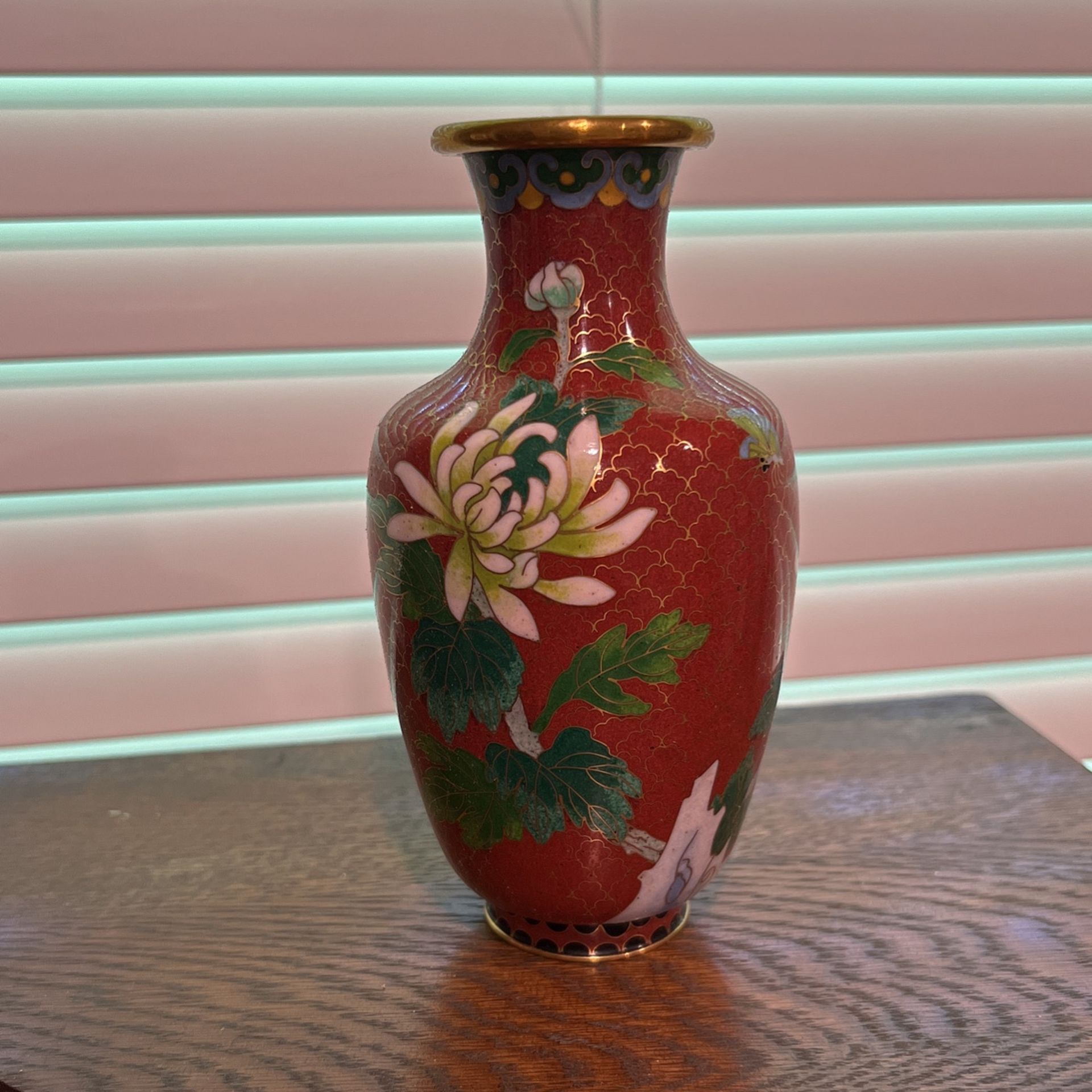 Authentic Metal And Hand Painted Cloisonné Chinese Vase