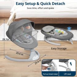 Bioby Baby Swing for Infants with 5 Natural Sway Speeds, Portable Bt Music Bouncer with Remote Control & 5-Point Harness, Lightweight Baby Rocker for 