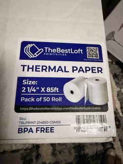 50 ROLLS OF THERMAL PAPER Size: 2 1/4" X 85ft