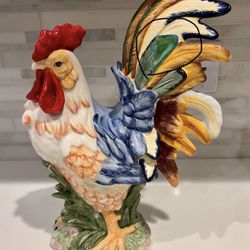 15.75 Inch Porcelain Painted Colorful Rooster Bird Figurine Statue, Blue/Orange - Pickup From Northridge Area