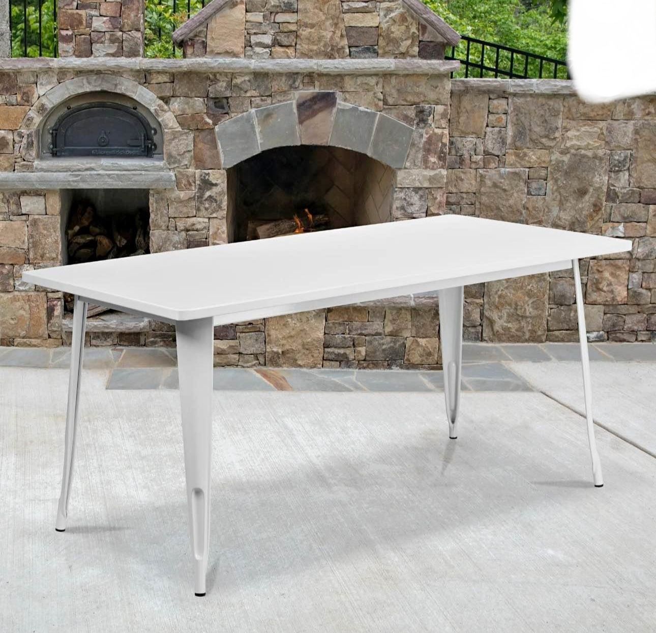 Commercial Grade 31.5" x 63" Rectangular White Metal Indoor-Outdoor Table, New In Box