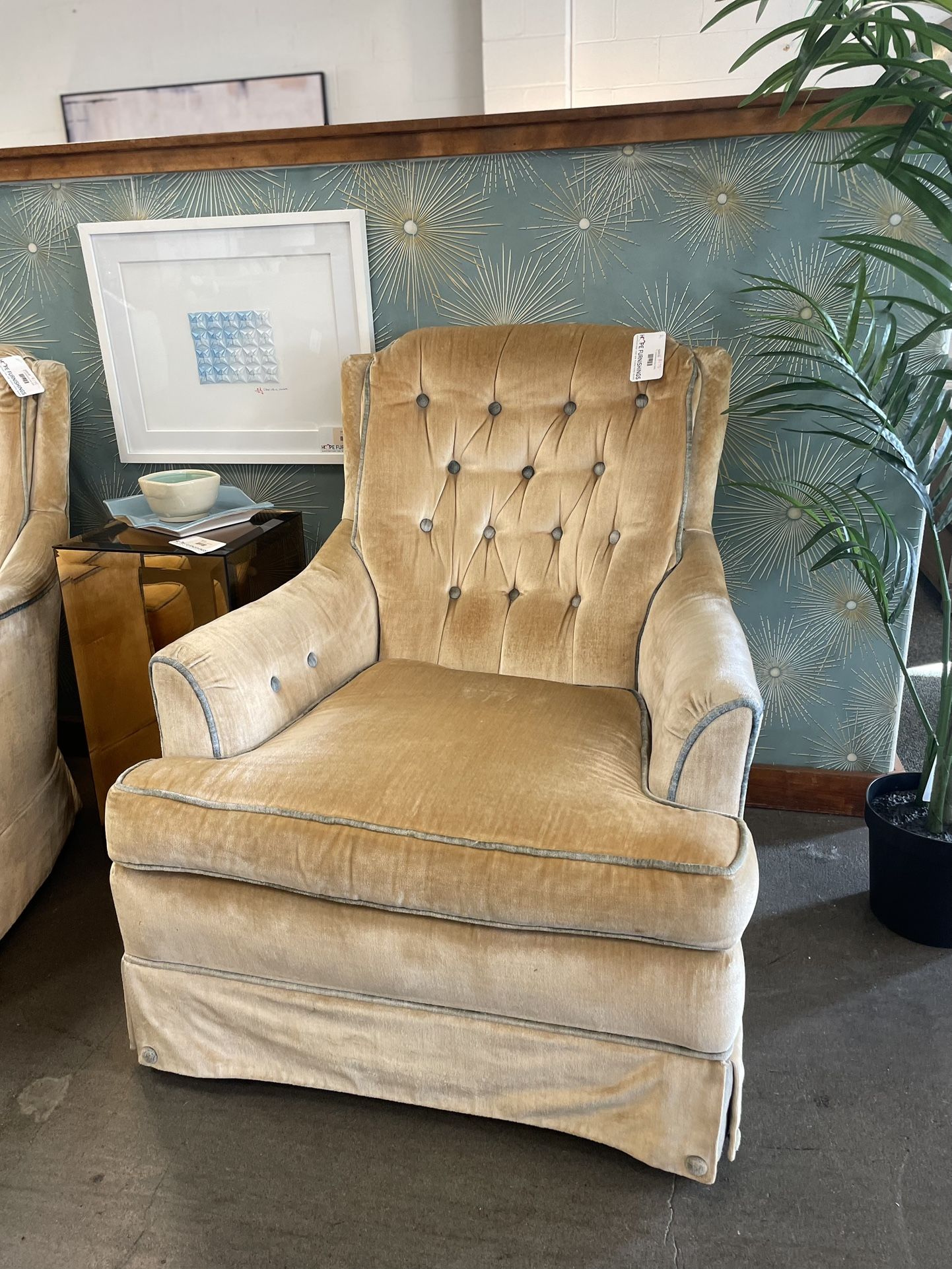 Vintage Velvet Armchair (two available, priced/sold individually)