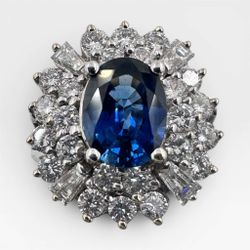 18K White Gold Ring with 1.00Ct. Sapphire and Diamonds 1.95 Ct. (Size 6.75)
