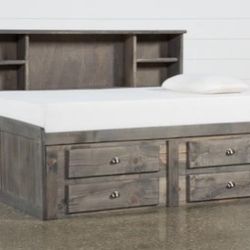 Summit Grey Full Wood Bookcased Platform Daybed With 4-Drawer Storage Unit