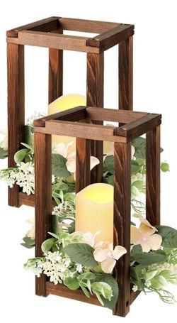 Wooden 2 Piece Set Centerpiece Holder Faux Candles, Flowers, Wreaths NEW