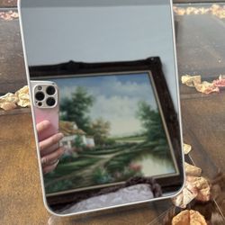 Rectangular Silver Tabletop Makeup Mirror Freestanding Metal Frame for Bathroom