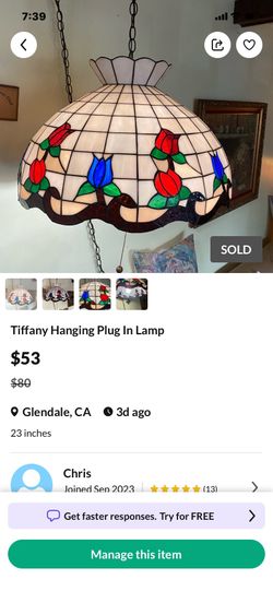 Tiffany Hanging Plug In Lamp