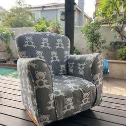 Kids Rocking Arm Chair Teddy Bear Cotton Fabric in Gray/White Boy Girl